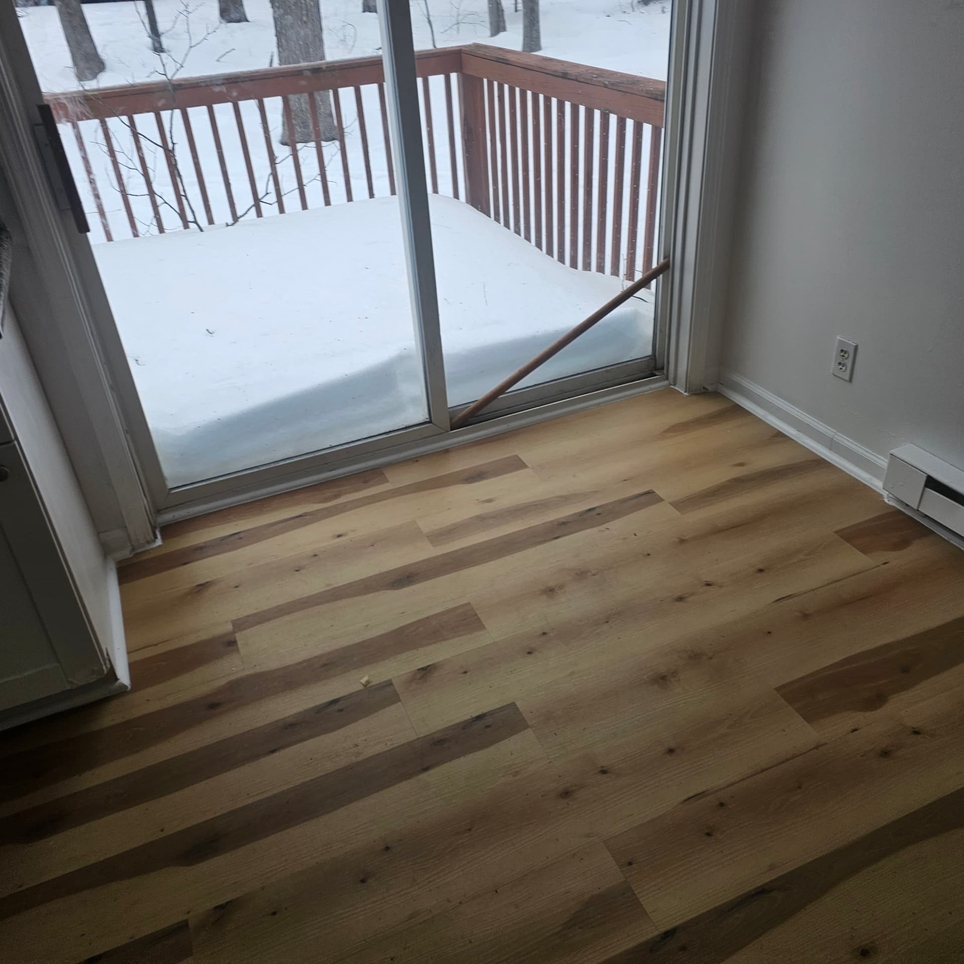 Flooring finished at the sliding door